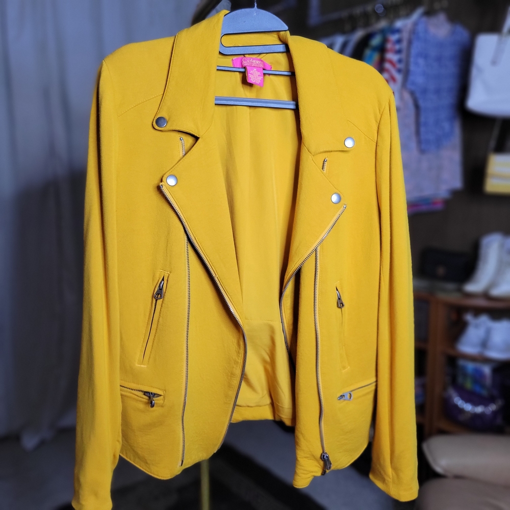 Catherine Malandrino Women's Moto Jacket, Mustard Yellow, Rayon, Size Medium